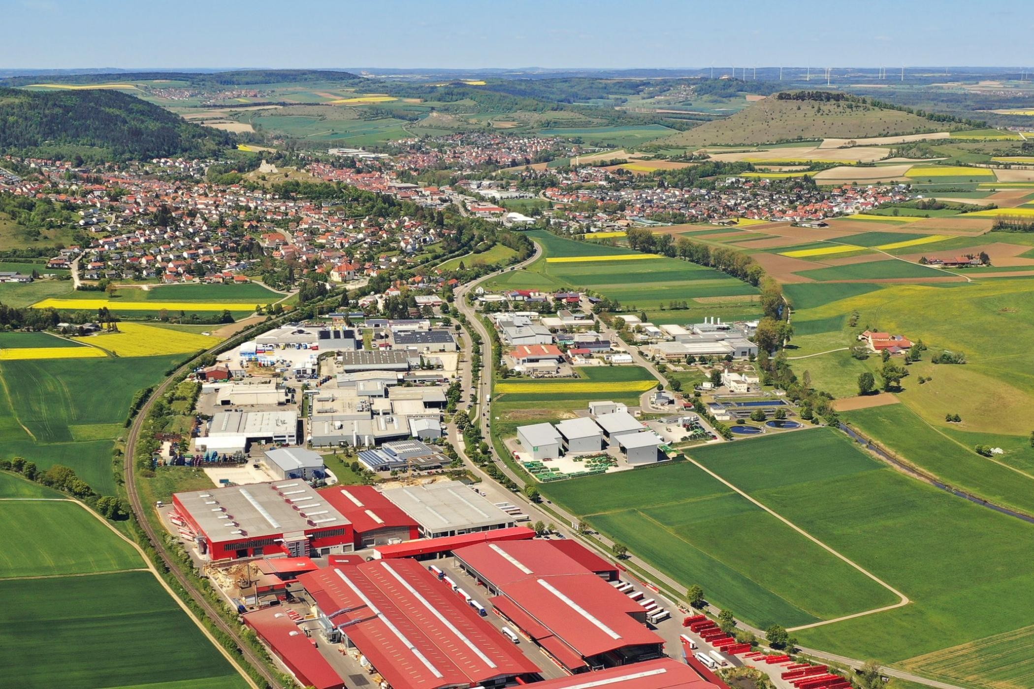 Eine Luftaufnahme des Industriegebiets Flochberg