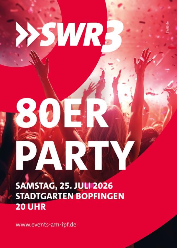 Plakat für die SWR3 - 80er Party mit SWR DJ Achim Gödert