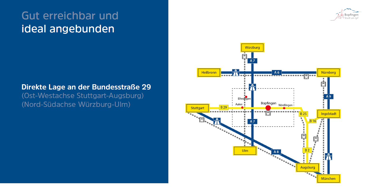 Übersichtskarte zur Darstellung der Anbindung des Standorts Bopfingen an das überrigionale Straßennetz